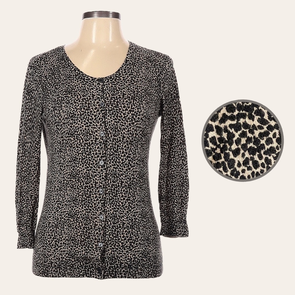 Ann Taylor Factory Lightweight Animal Dot Print Button Front Cardigan Size M